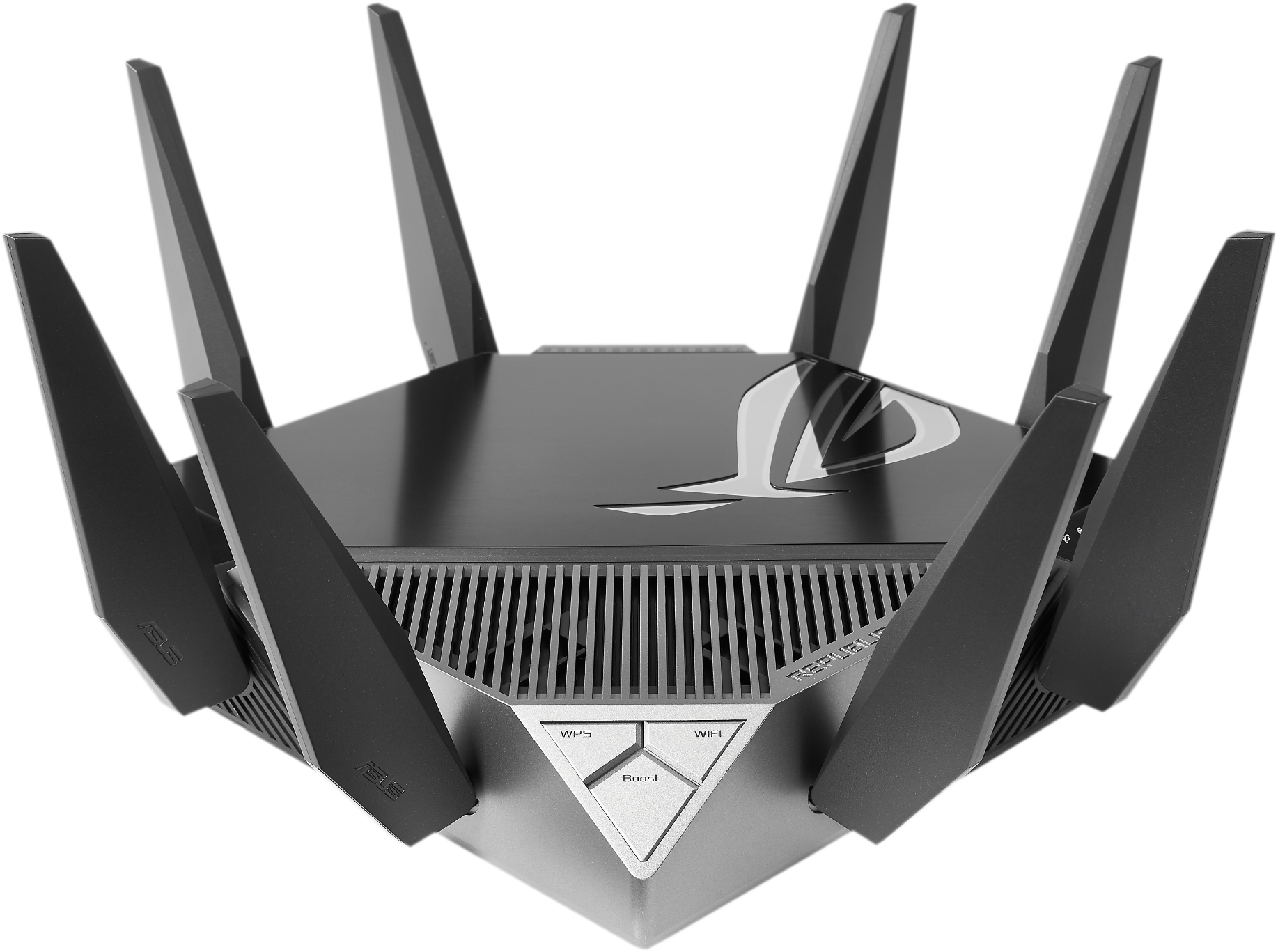 Геймърски Безжичен Рутер ASUS ROG Rapture GT-AXE11000, Tri-band WiFi 6E (802.11ax), MU-MIMO, IPv6, OFDMA, AiMesh, AiProtection Pro, 4804Mbps(11000Mbps Boost)