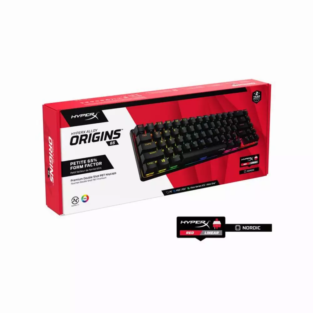 Геймърскa механична клавиатура HyperX Alloy Origins 65, HyperX червени суичове, Черен
