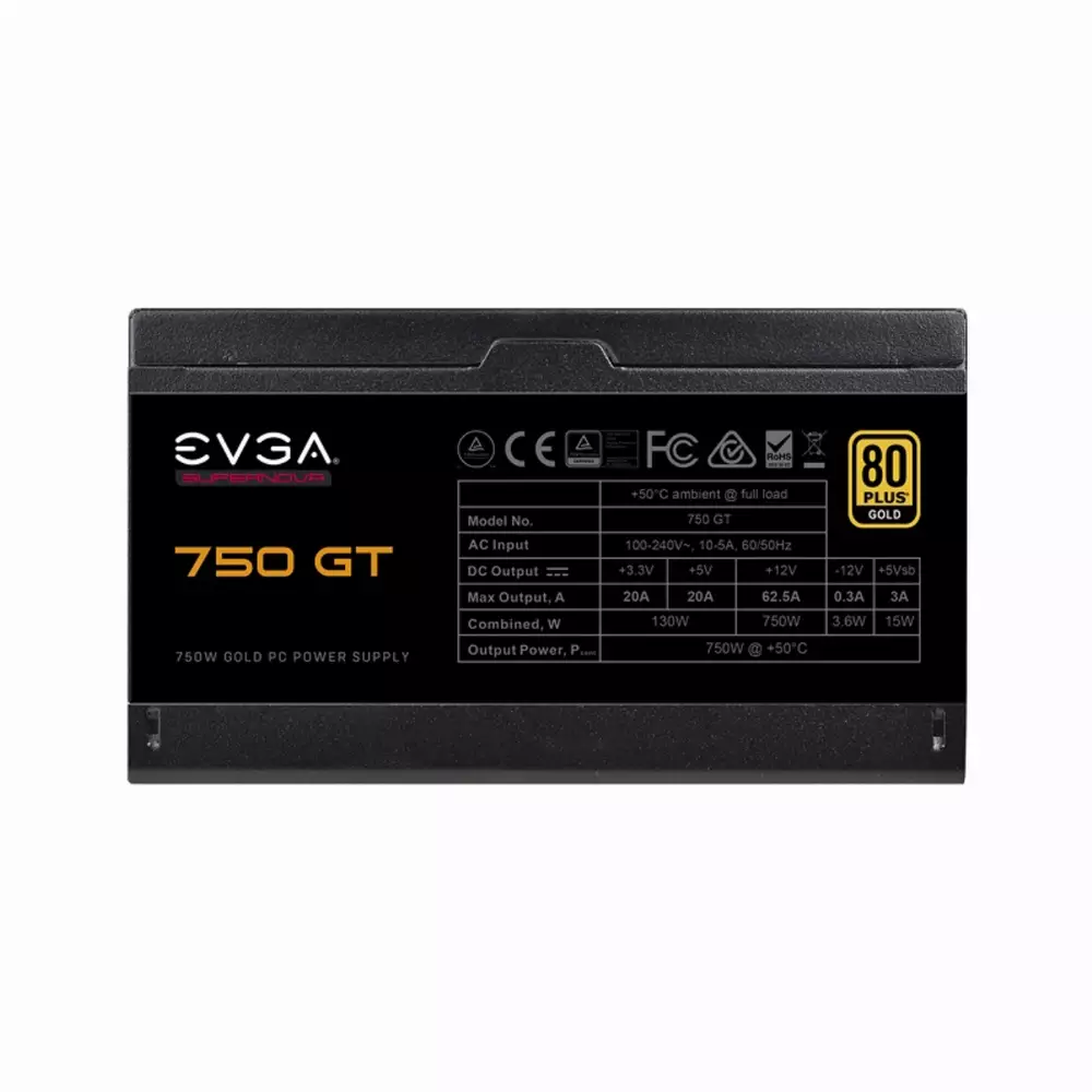 Захранване EVGA SuperNOVA 750 GT (750W) 80 Plus Gold - 220-GT-0750-Y2