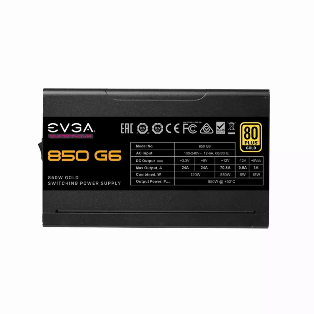 Захранване EVGA SuperNOVA 850 G6 (850W) 80 Plus Gold - 220-G6-0850-X2