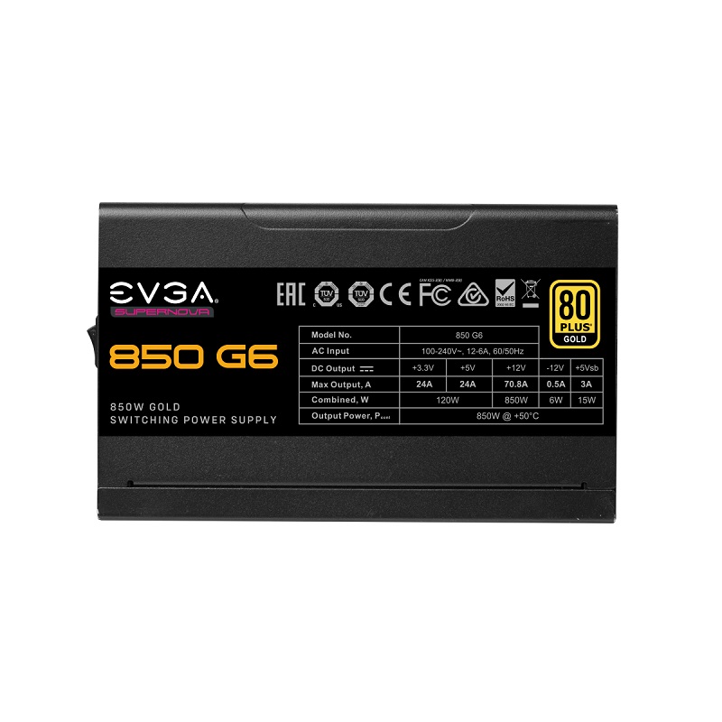 Захранване EVGA SuperNOVA 850 G6 (850W) 80 Plus Gold - 220-G6-0850-X2