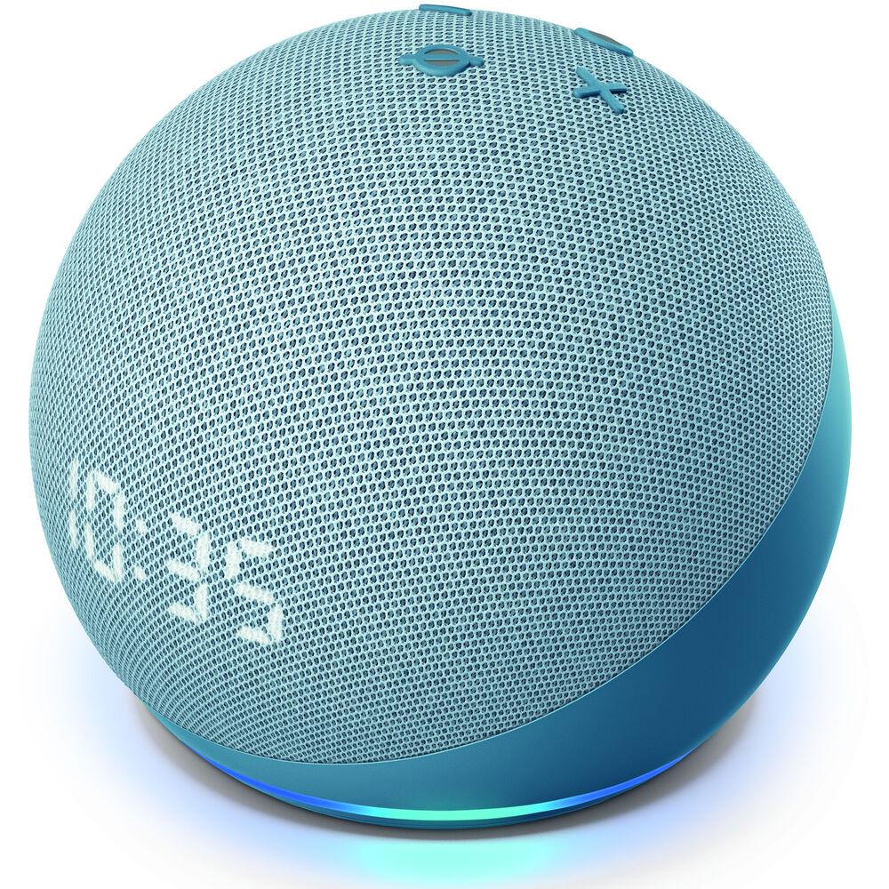 Преносима смарт тонколона Amazon Echo Dot 4 с часовник, гласов асистент, Син