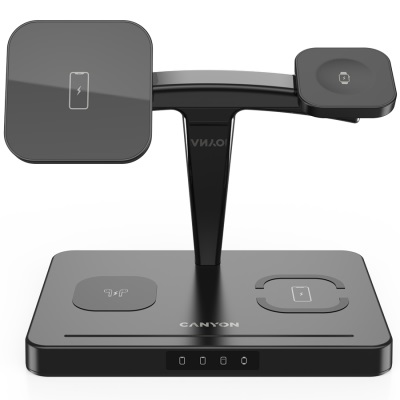 Безжично зарядно CANYON WS-404 4in1 Wireless Charger Black