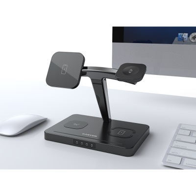 Безжично зарядно CANYON WS-404 4in1 Wireless Charger Black