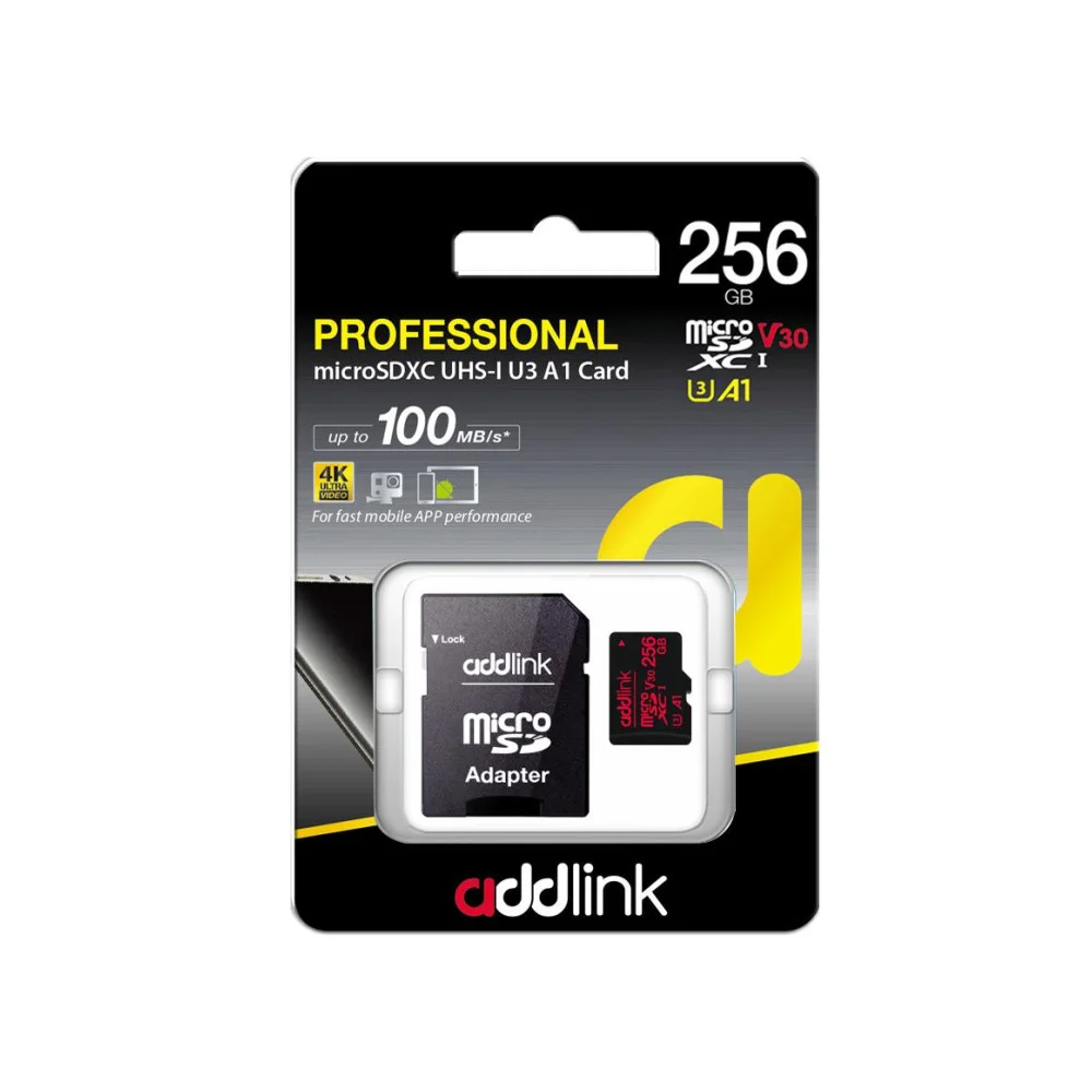 Карта памет Addlink microSDXC 256GB Professional Class 10+ UHS-1 V30 U3 Adapter - ad256GBMSXU3A