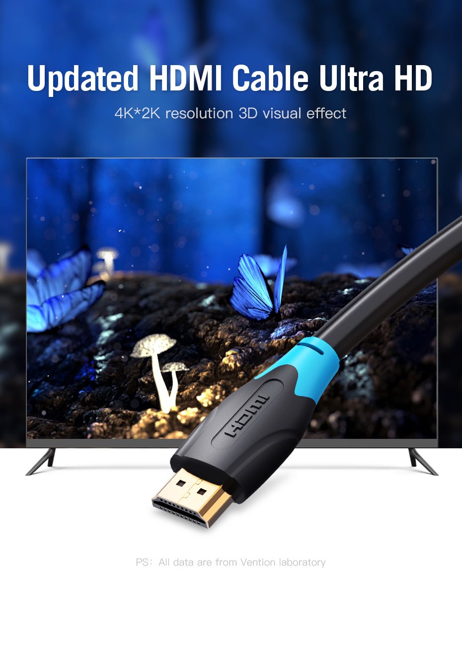Vention Καλώδιο HDMI v2.0 M / M 4K/60Hz Χρυσό - 1M Μαύρο - AACBF