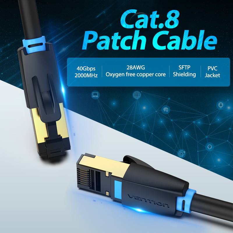 Vention Кабел LAN SFTP Cat.8 Patch Cable - 1M Black 40Gbps - IKABF