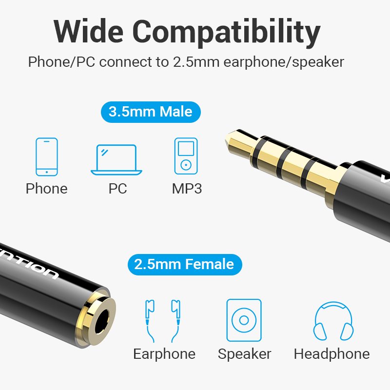 Vention adaptateur Adaptateur Audio 3.5mm M / 2.5mm F Noir Métal - BFBB0