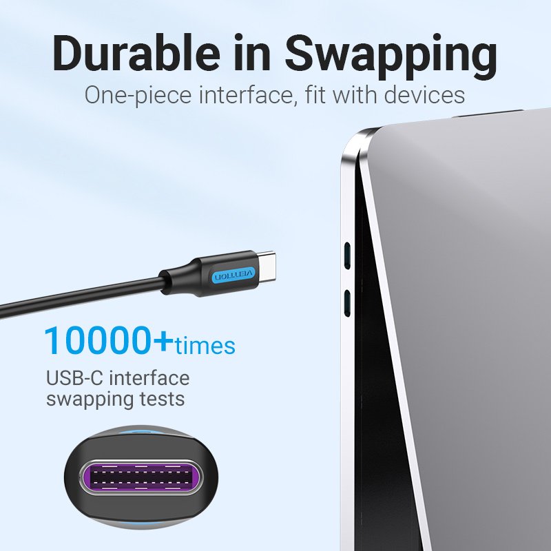 Câble Vention USB 2.0 Type-C to Type-C - 0.5M Noir 5A Charge rapide - COTBD