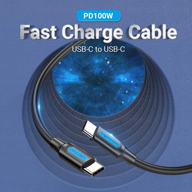 Câble Vention USB 2.0 Type-C to Type-C - 0.5M Noir 5A Charge rapide - COTBD