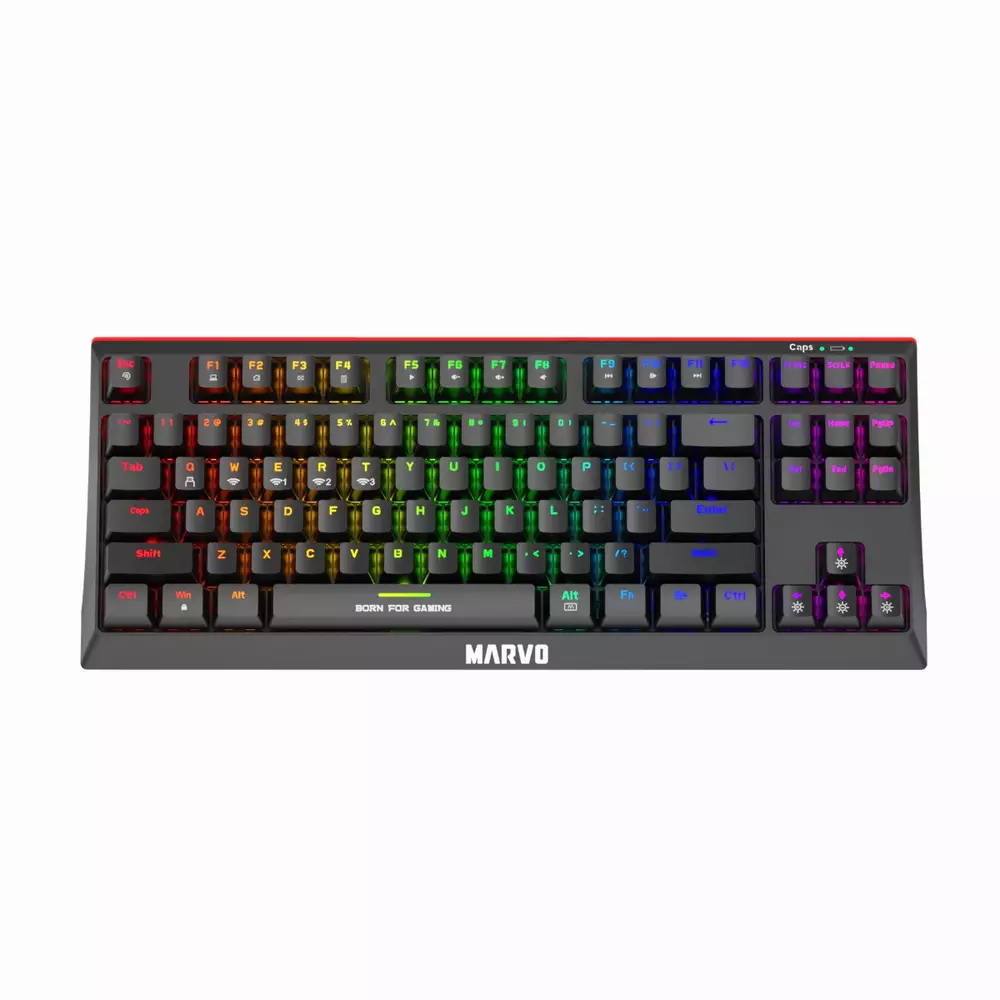 Безжична механична геймърска клавиатура Marvo KG953W - Bluetooth 5.0, Blue switches, 87 keys TKL