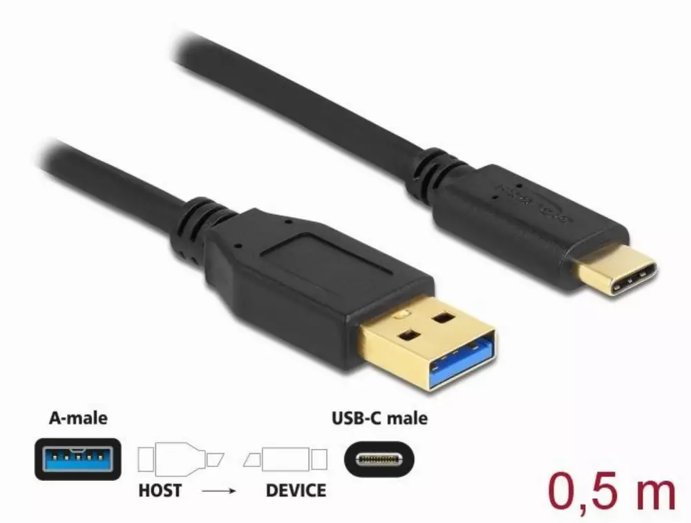 Кабел Delock USB-C мъжко -USB 3.2 A мъжко, 0.5 м