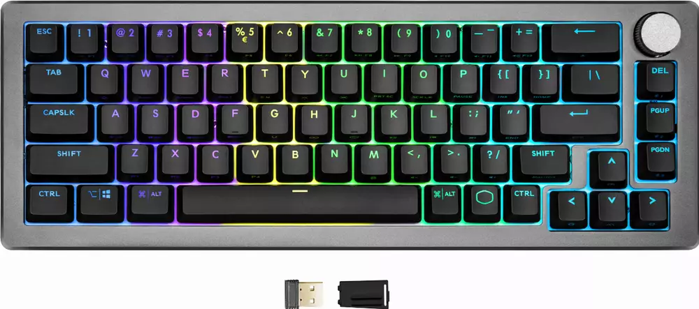 Геймърска Механична Клавиатура Cooler Master CK721, TTC Brown Switches, US Layout, Wireless 65%, RGB, Space Gray