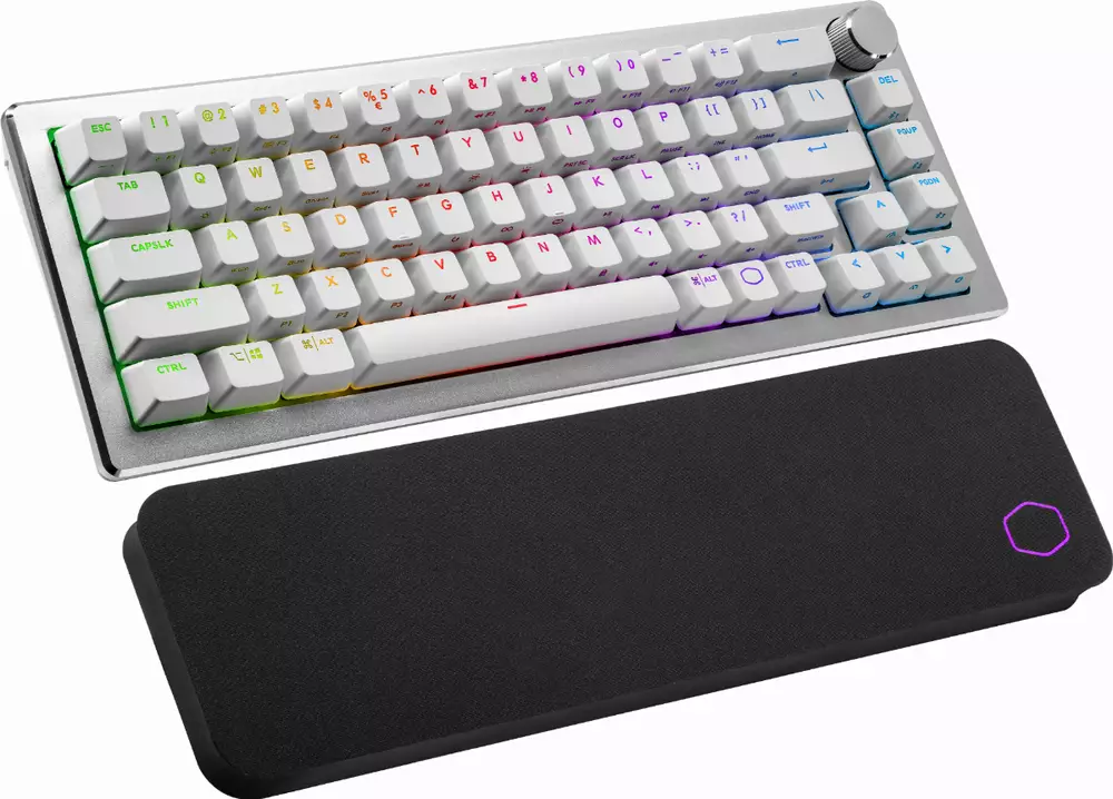 Геймърска Механична Клавиатура Cooler Master CK721, TTC Brown Switches, US Layout, Wireless 65%, RGB, Silver White