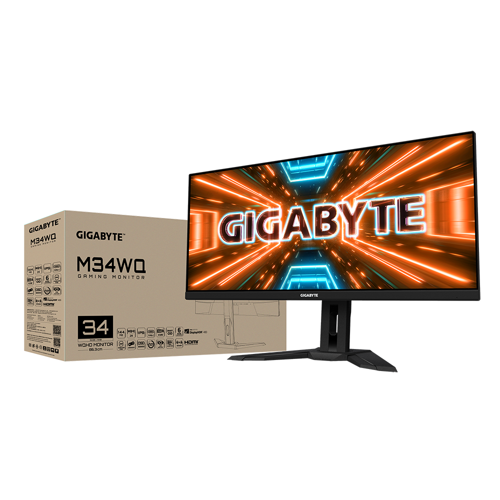 Геймърски Монитор Gigabyte G34WQ-EK, 34" IPS WQHD (3480 x 1440), 144Hz, 1ms, HDR400