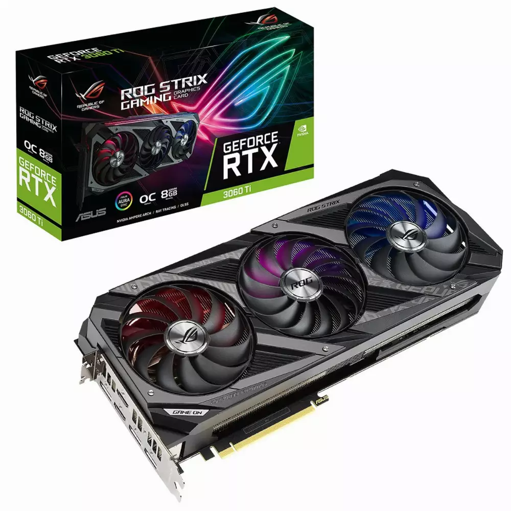 Видео карта ASUS ROG Strix GeForce RTX 3060 Ti V2 OC Edition 8GB GDDR6 LHR - 90YV0G03-M0NA00