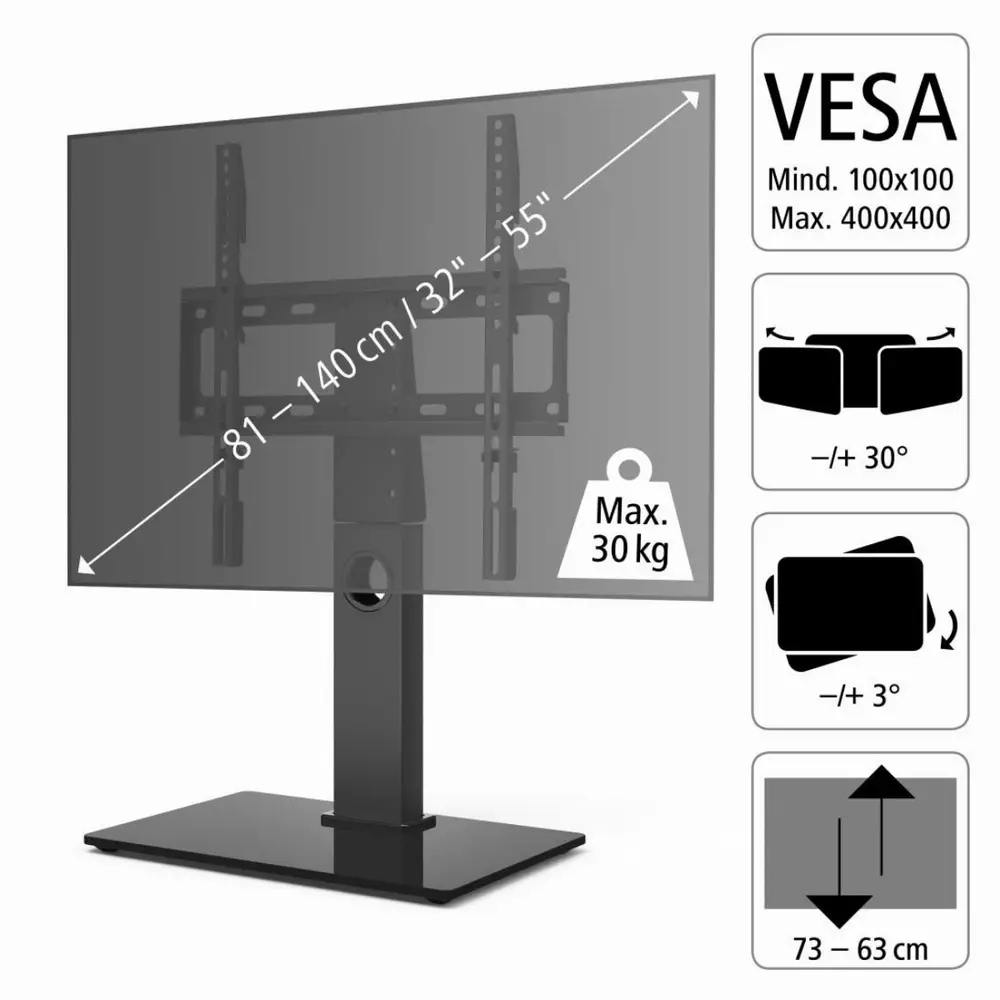 Стойка за TV HAMA, Регулируема, 140 cm (55"), 30 кг, 100 x 400, Черен