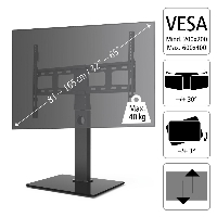 Стойка за TV HAMA, Регулируема, 165 cm (65"), 40 кг, Черен