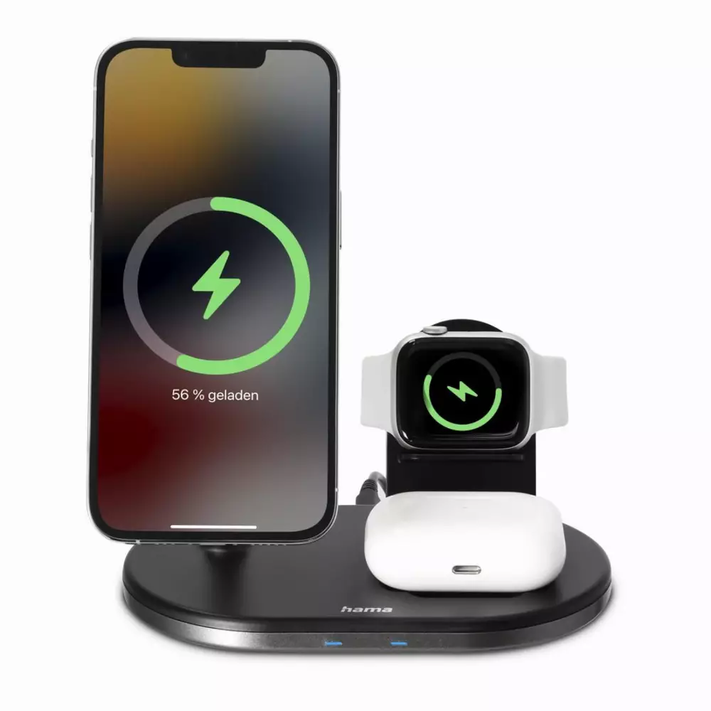 Безжично зарядно устройство HAMA MagCharge, За iPhone AirPods, Черен