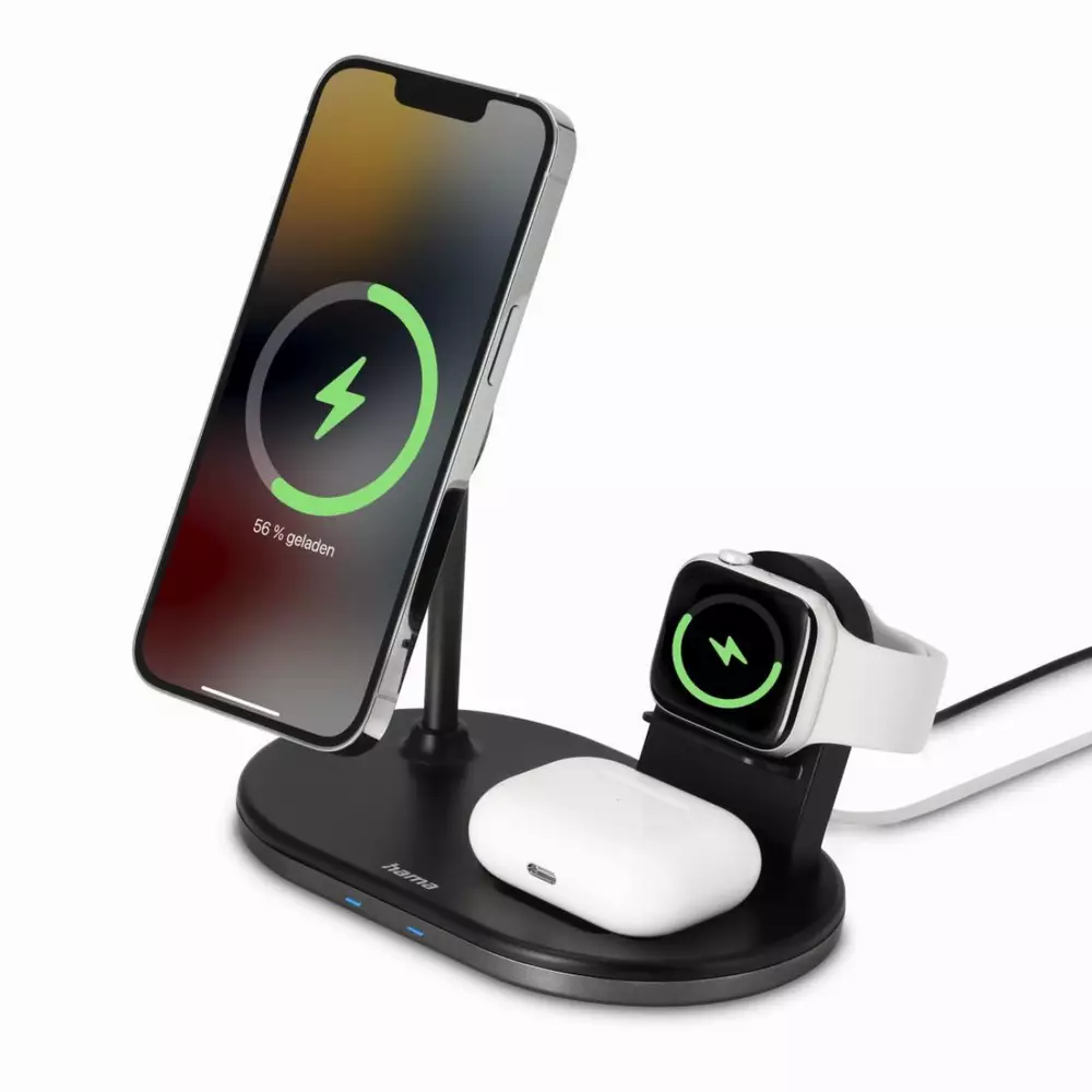 Безжично зарядно устройство HAMA MagCharge, За iPhone AirPods, Черен