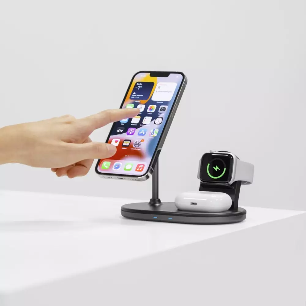 Безжично зарядно устройство HAMA MagCharge, За iPhone AirPods, Черен