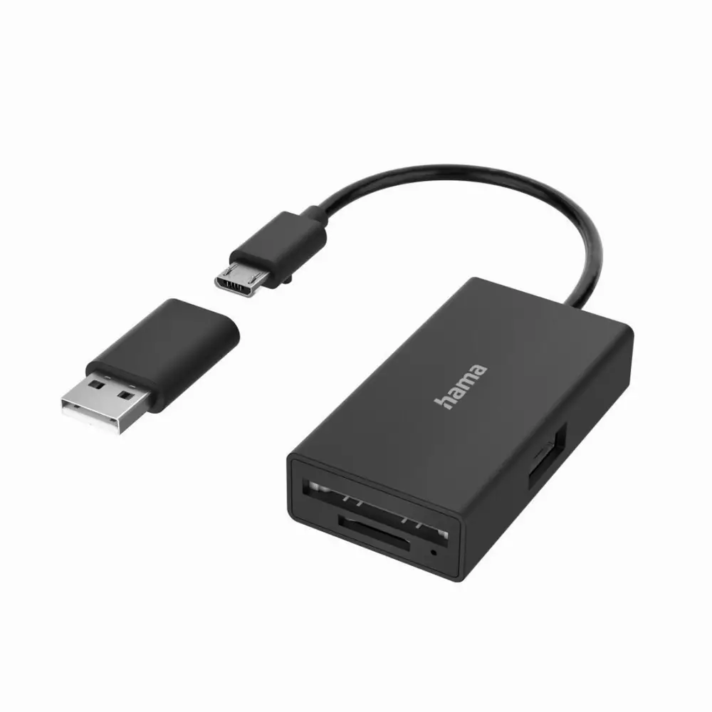 Четец за карти HAMA USB OTG Hub, USB 2.0 Type-A, SD, microSD, USB-A адаптер