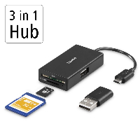 Четец за карти HAMA USB OTG Hub, USB 2.0 Type-A, SD, microSD, USB-A адаптер