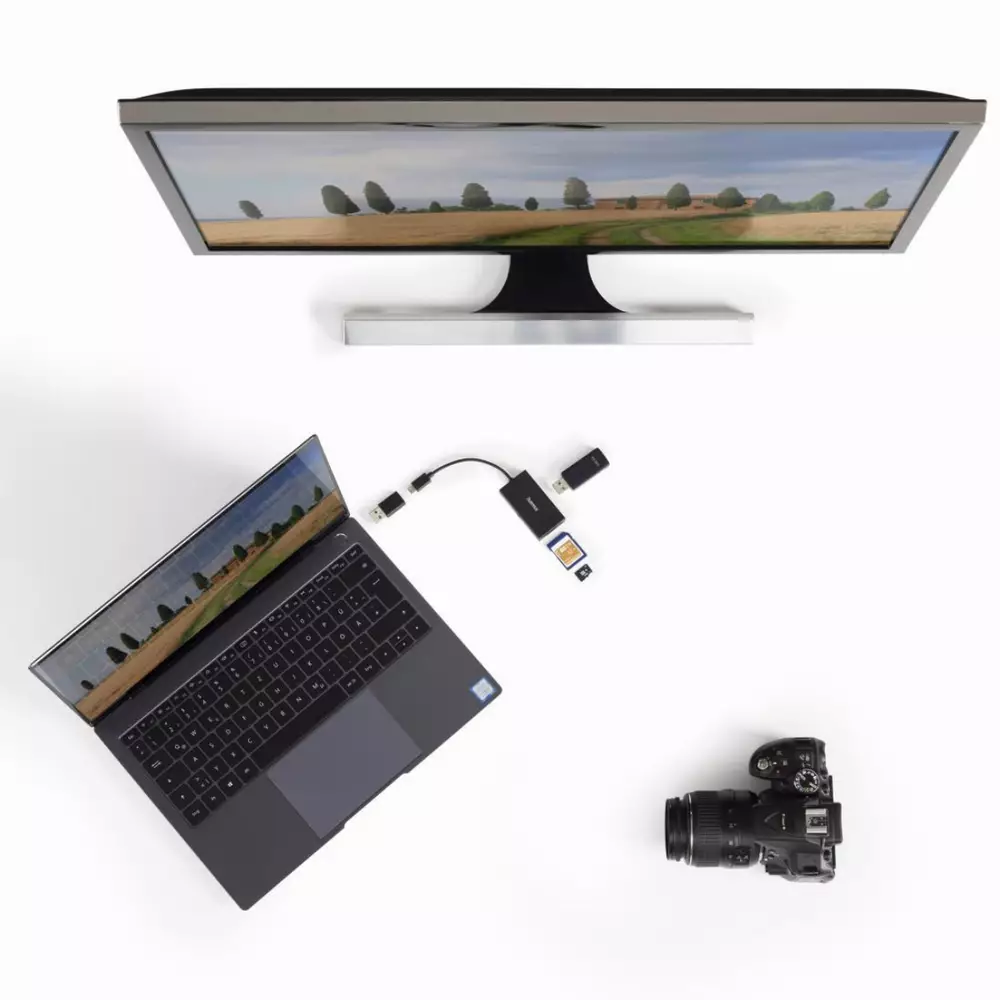 Четец за карти HAMA USB OTG Hub, USB 2.0 Type-A, SD, microSD, USB-A адаптер