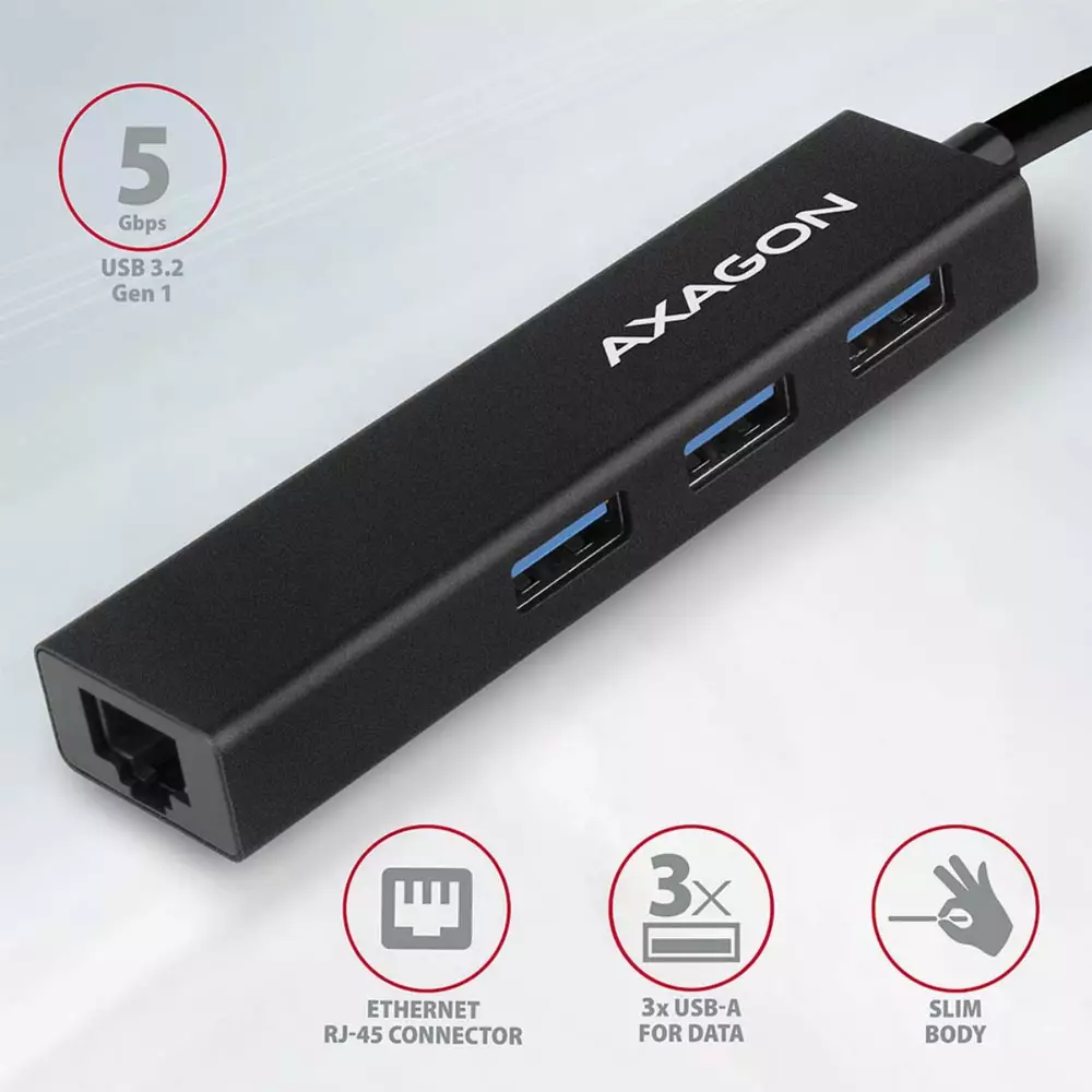 USB хъб Axagon HMC-GL3A + Gigabit LAN