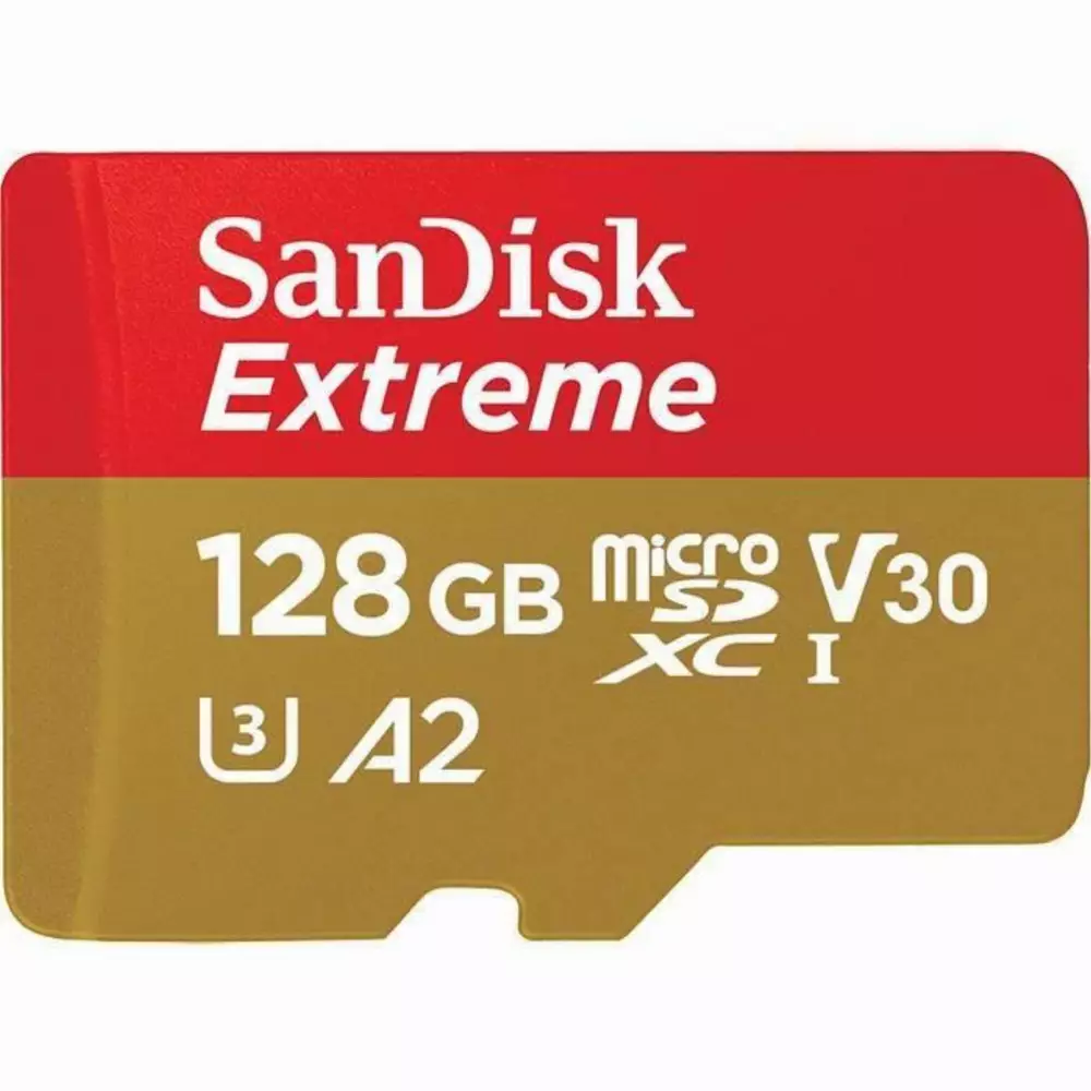 Карта памет SANDISK Extreme microSDXC, 128GB, 160MB/s, Class 10, A2, V30 UHS-I, U3, 4K, SD Адаптер