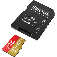 Карта памет SANDISK Extreme microSDXC, 128GB, 160MB/s, Class 10, A2, V30 UHS-I, U3, 4K, SD Адаптер