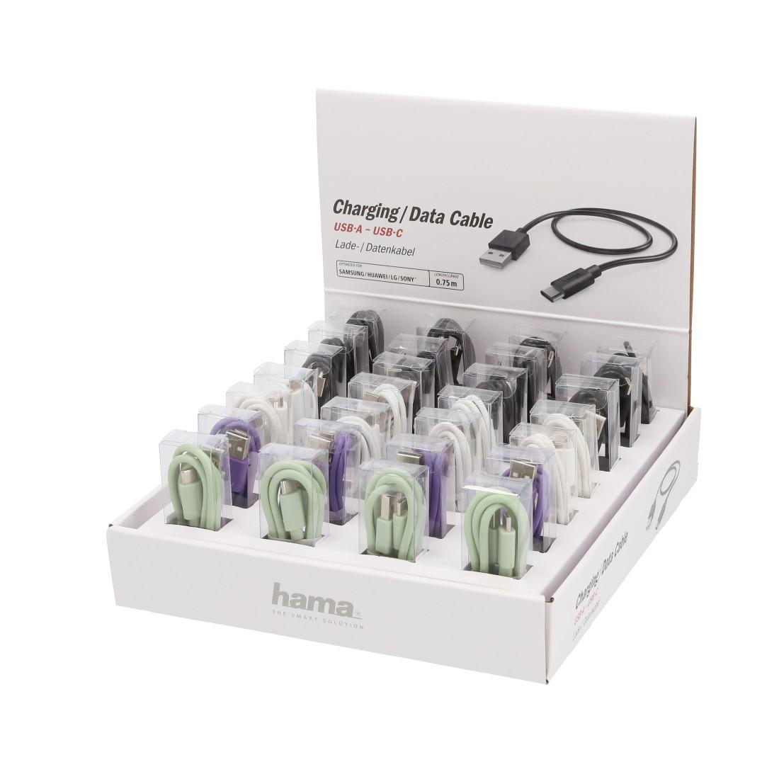 Кабел HAMA Charging/Data, USB 2.0 мъжко - USB-C мъжко, 0.75 м., Различни цветове