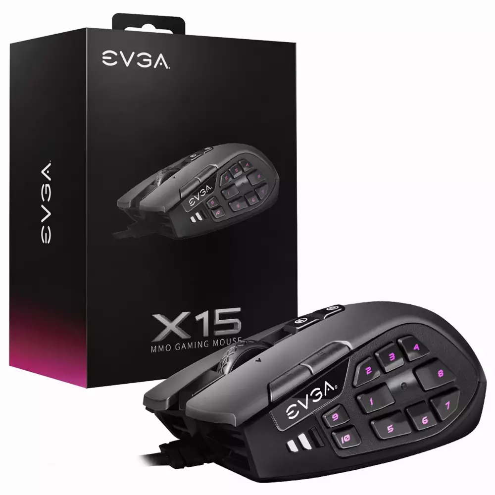 Геймърска мишка EVGA X15 MMO Gaming Mouse 8k Optical Wired Black - 904-W1-15BK-K3