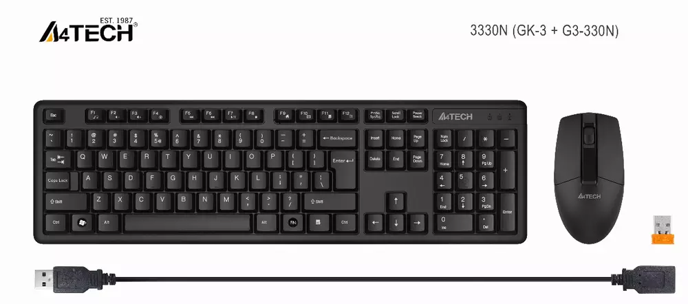 Комплект клавиатура и мишка A4tech 3330N Wireless 2.4GHz Black