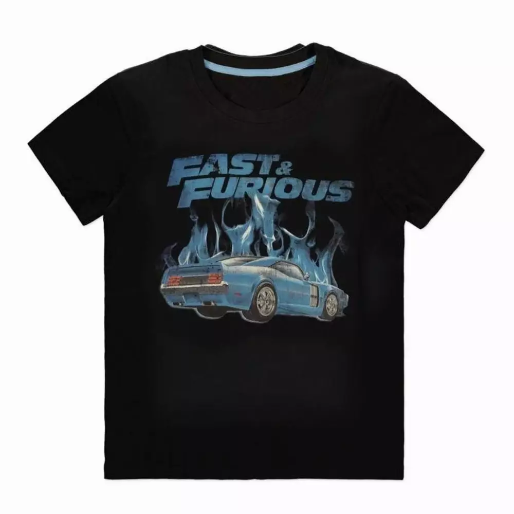 Тениска Bioworld Difuzed Universal, Fast & Furious - Blue Flames, Мъжка, M, Черен