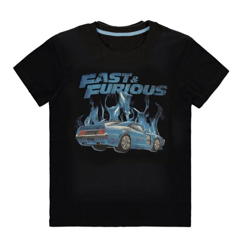 Тениска Bioworld Difuzed Universal, Fast & Furious - Blue Flames, Мъжка, L, Черен