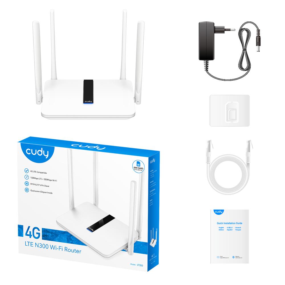 Безжичен LTE рутер Cudy LT350 2.4 GHz 300 Mbps 10/100