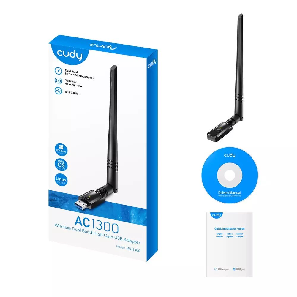 Безжичен адаптер Cudy WU1400 USB 3.0 AC1300
