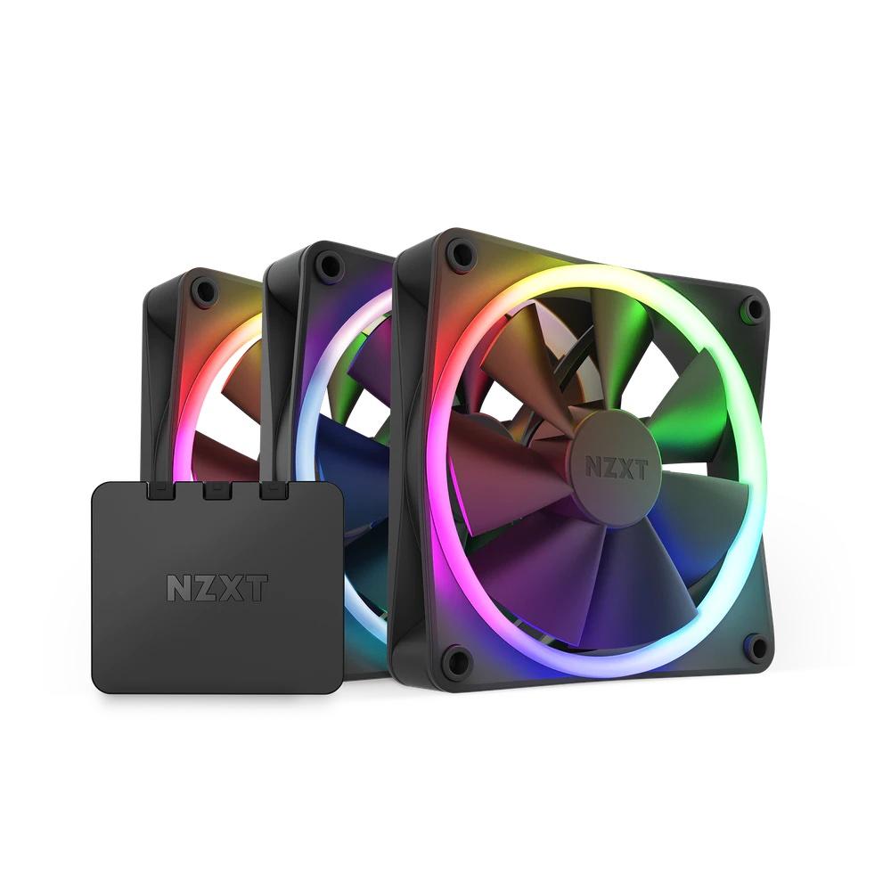 Ventilateurs NZXT F120 RGB Noir + contrôleur RGB NZXT 3 pack - RF-R12TF-B1