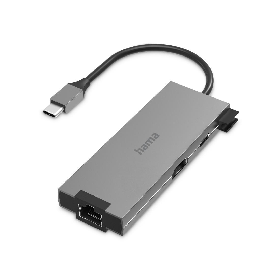 USB хъб HAMA Multiport 5-портов USB-C, 2 x USB-A, 1 x USB-C, 1 x HDMI, 1х LAN, Сив