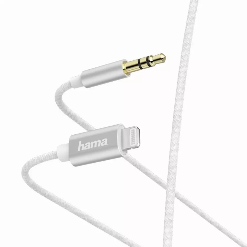 Аудио кабел HAMA, Lightning мъжко - 3.5 mm аудио жак мъжко, 1.0 м, Бял