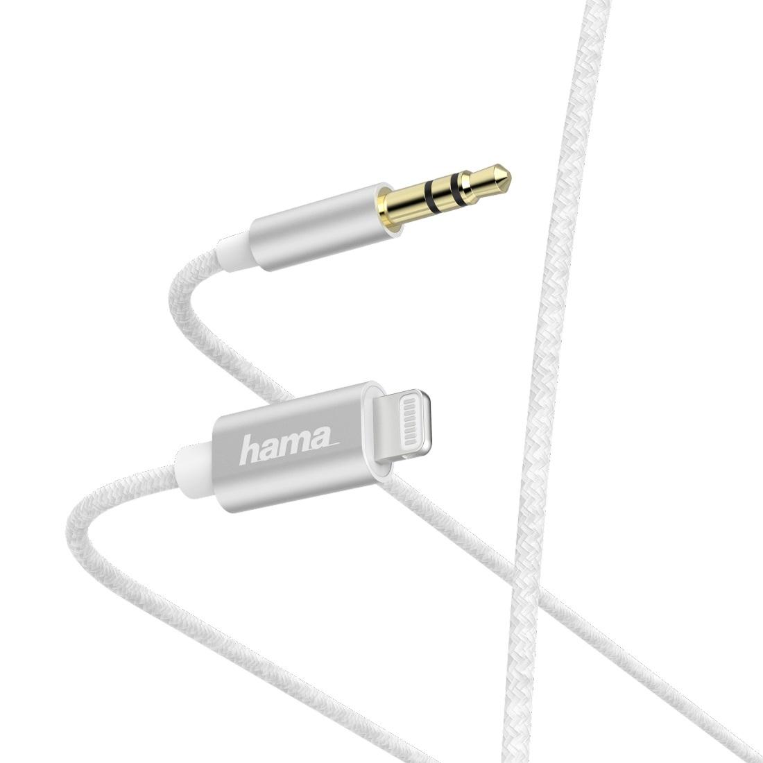 Аудио кабел HAMA, Lightning мъжко - 3.5 mm аудио жак мъжко, 1.0 м, Бял