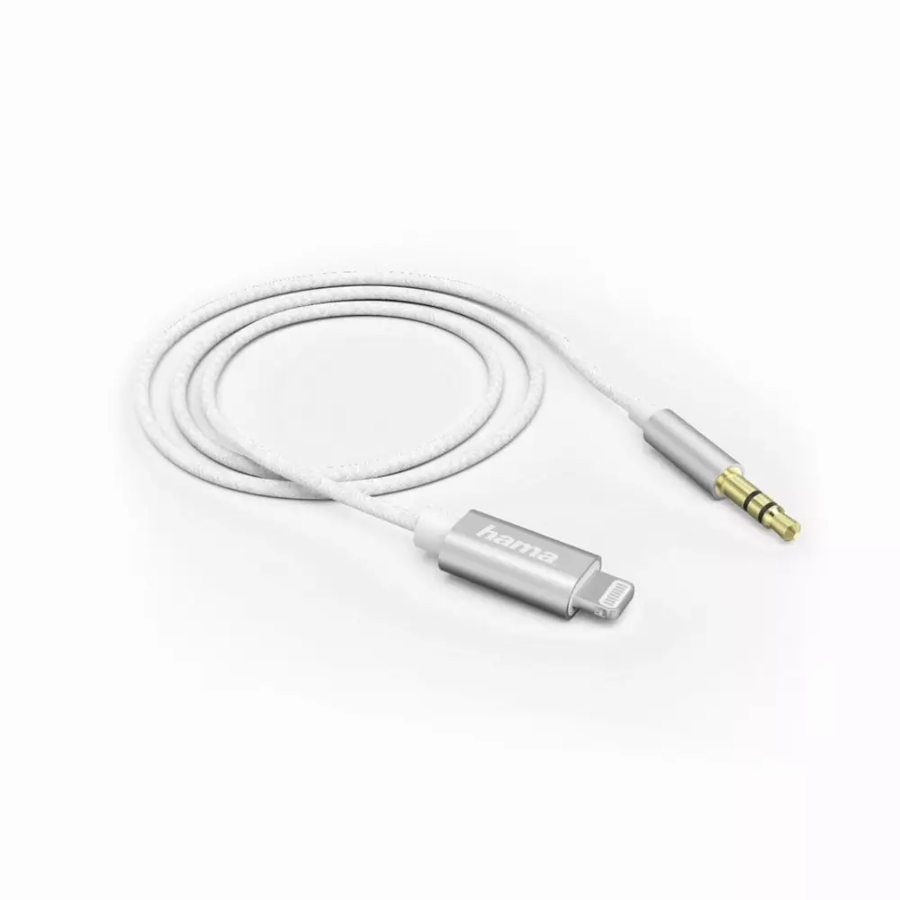 Аудио кабел HAMA, Lightning мъжко - 3.5 mm аудио жак мъжко, 1.0 м, Бял