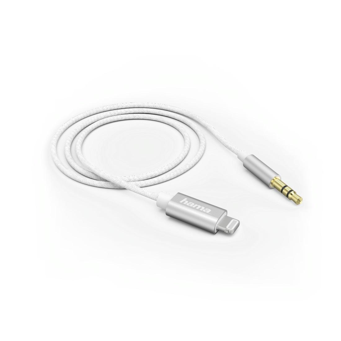 Аудио кабел HAMA, Lightning мъжко - 3.5 mm аудио жак мъжко, 1.0 м, Бял