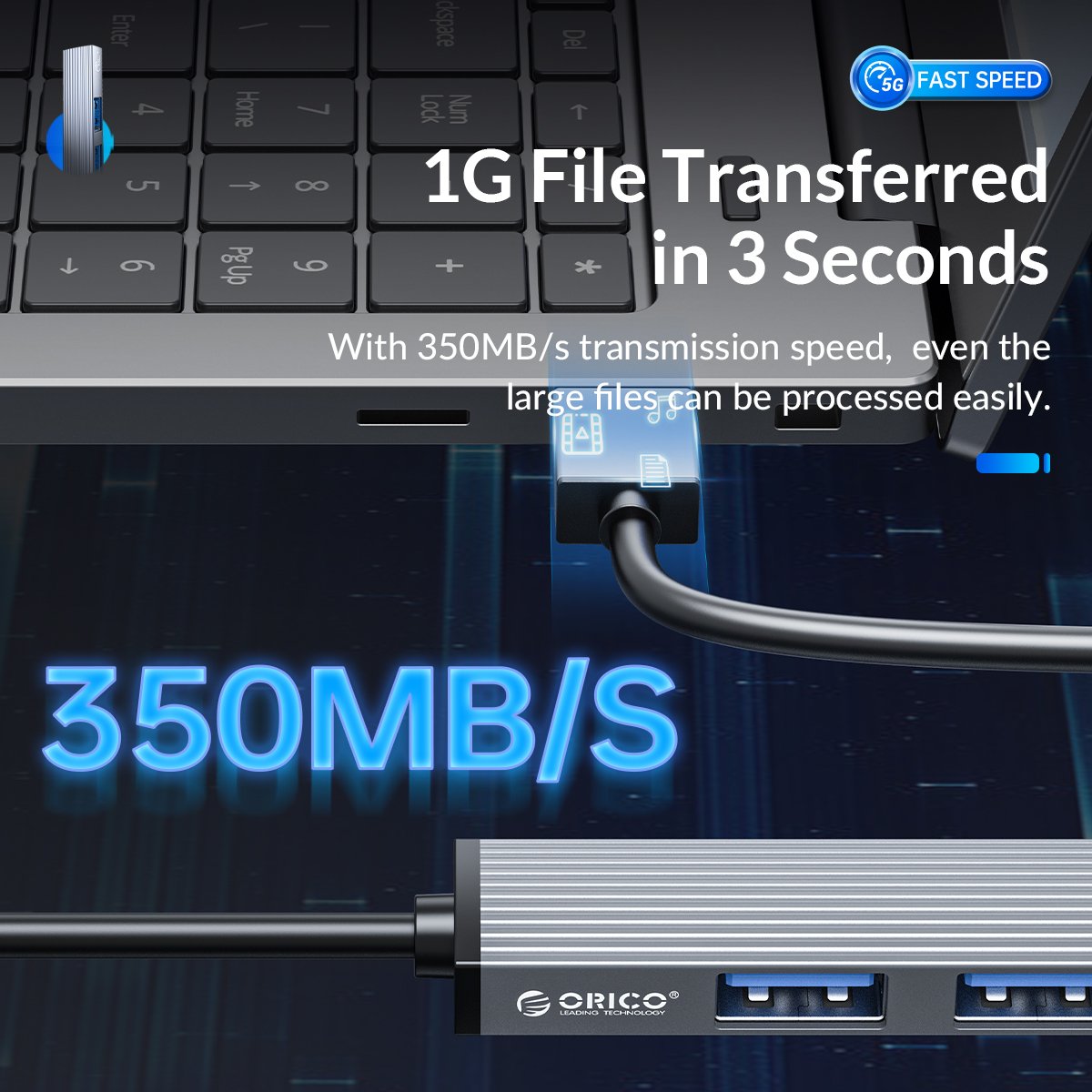 Hub USB Orico HUB 4 port USB 3.0 Aluminium - AH-A13-GY