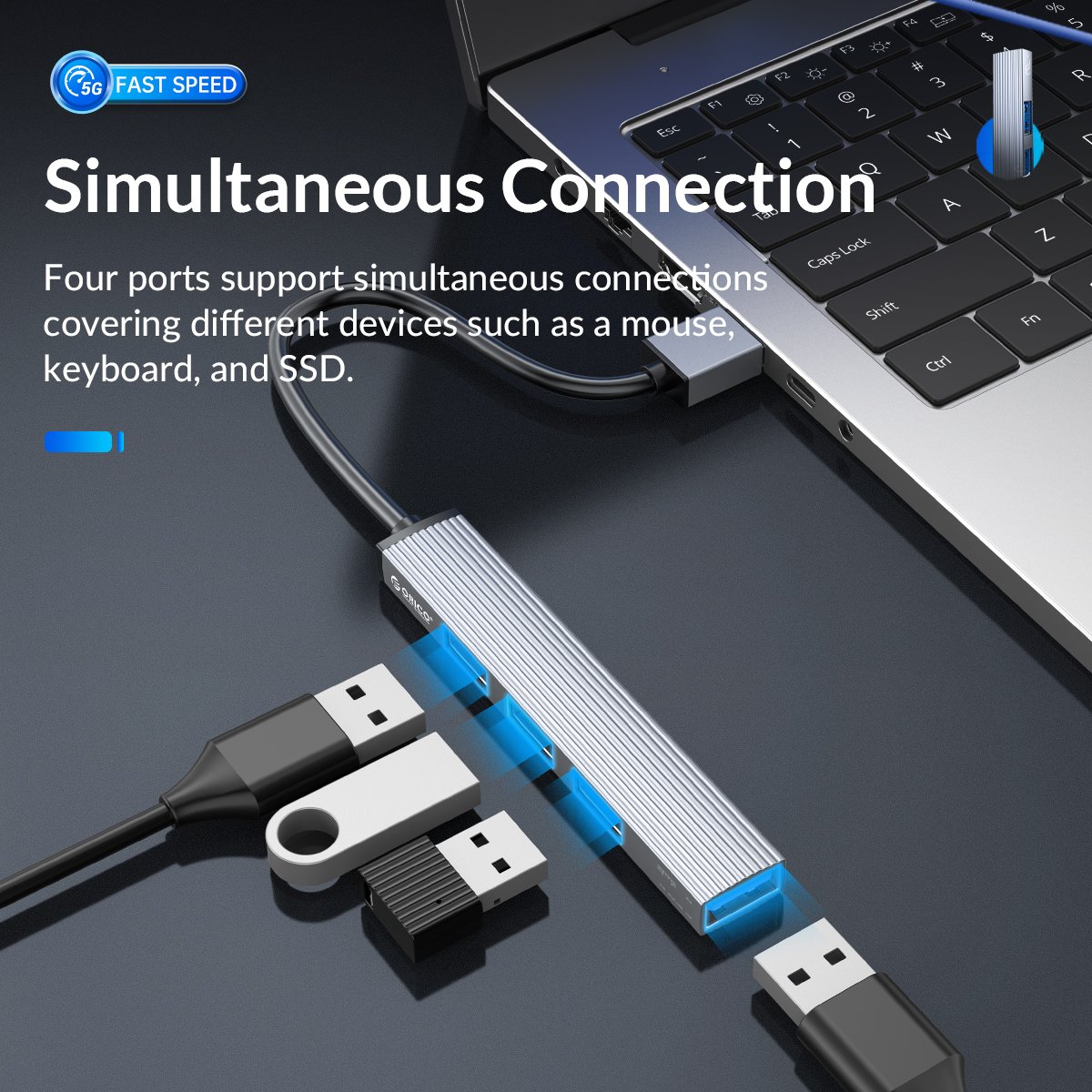 Hub USB Orico HUB 4 port USB 3.0 Aluminium - AH-A13-GY
