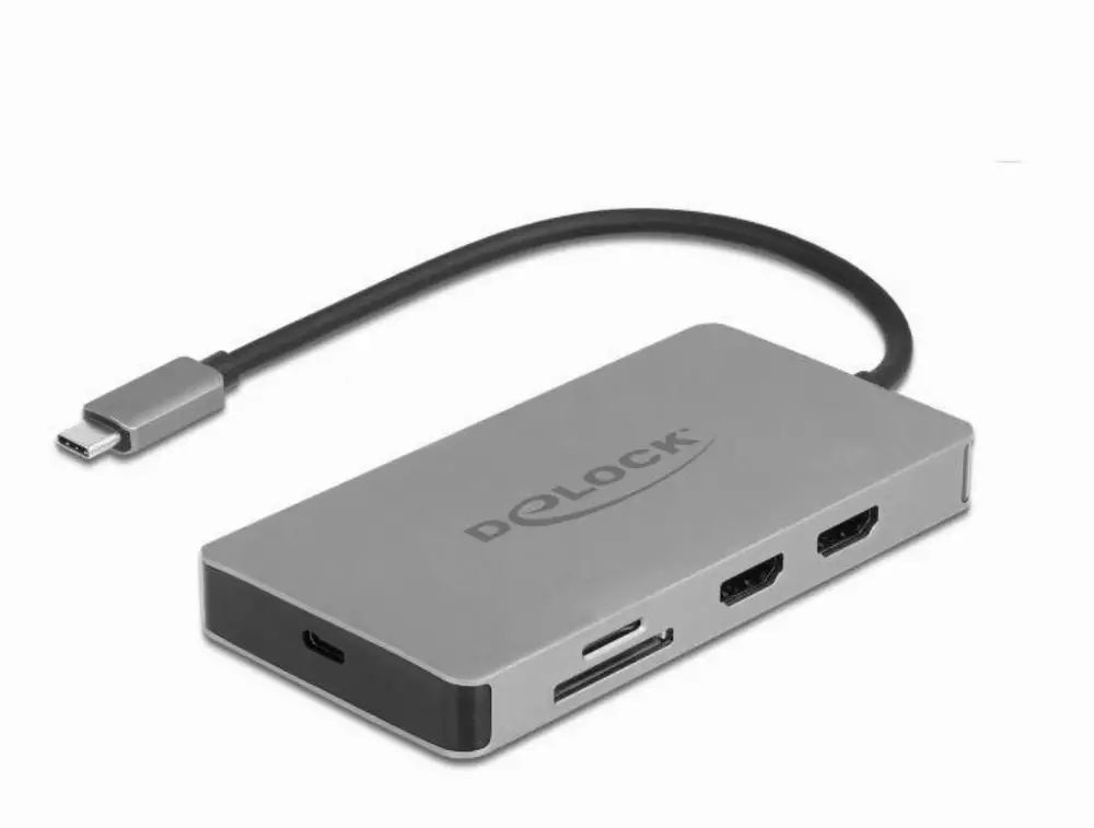 Докинг станция Delock USB-C - Dual HDMI, USB 3.2, SD, LAN, PD3.0 Сив