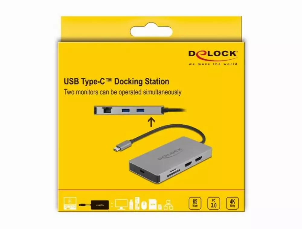 Докинг станция Delock USB-C - Dual HDMI, USB 3.2, SD, LAN, PD3.0 Сив
