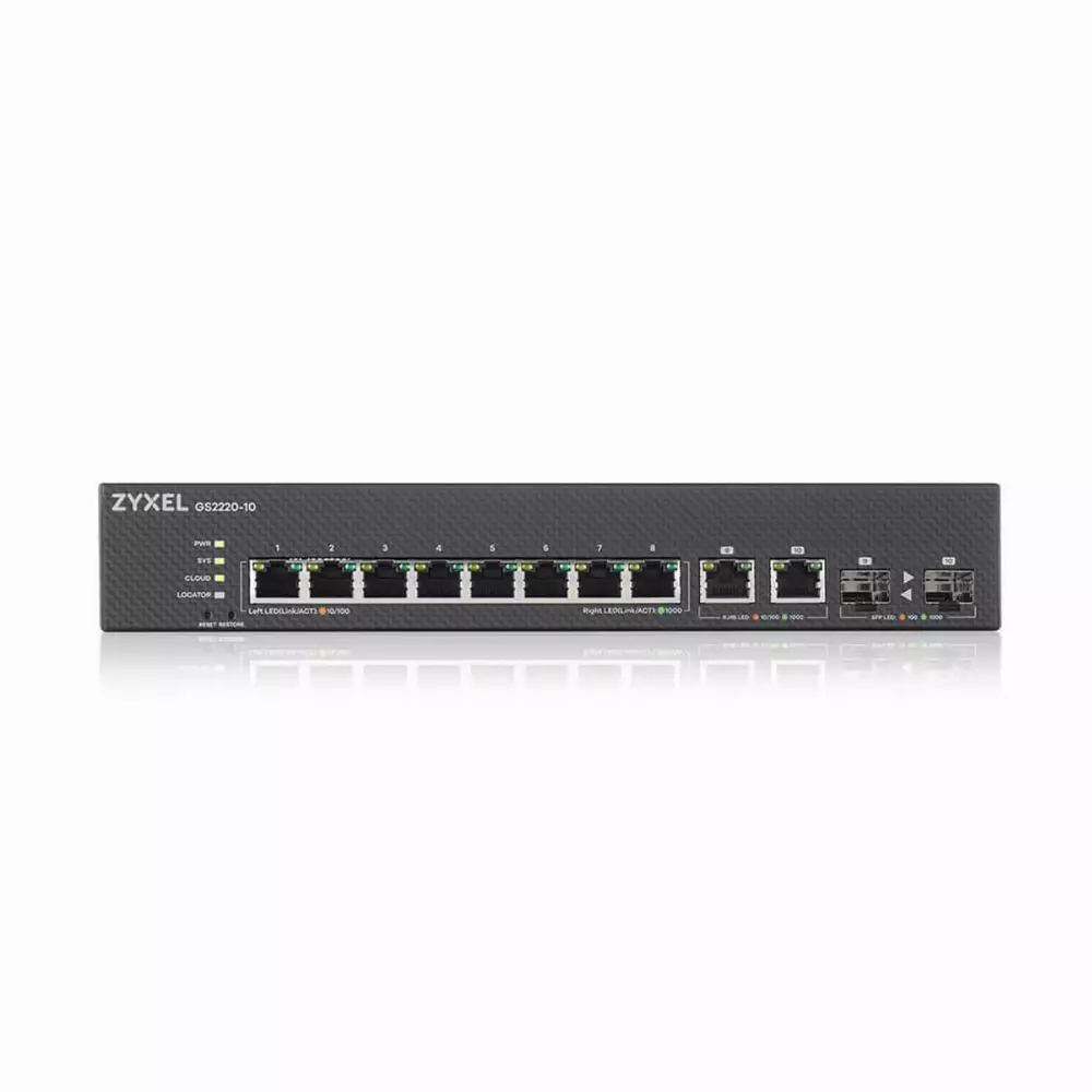Суич ZYXEL GS2220-10, 10 портов управляем L2, 8x Gigabit + 2x Gigabit combo (RJ45/SFP)