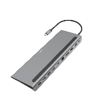 Докинг станция 10 в 1 HAMA Connect2Office Pro, USB-A, USB-C (PD), HDMI, DisplayPort, LAN/Ethernet, Сив
